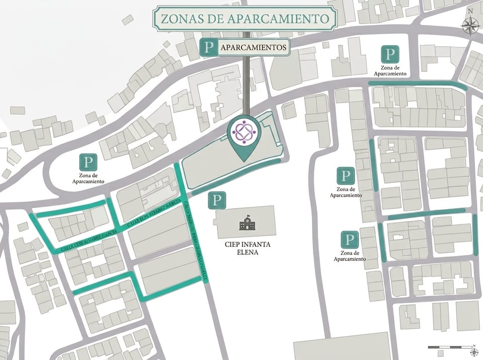 Mapa de las zonas de aparcamiento alrededor de La CoolMente, en La Perdoma