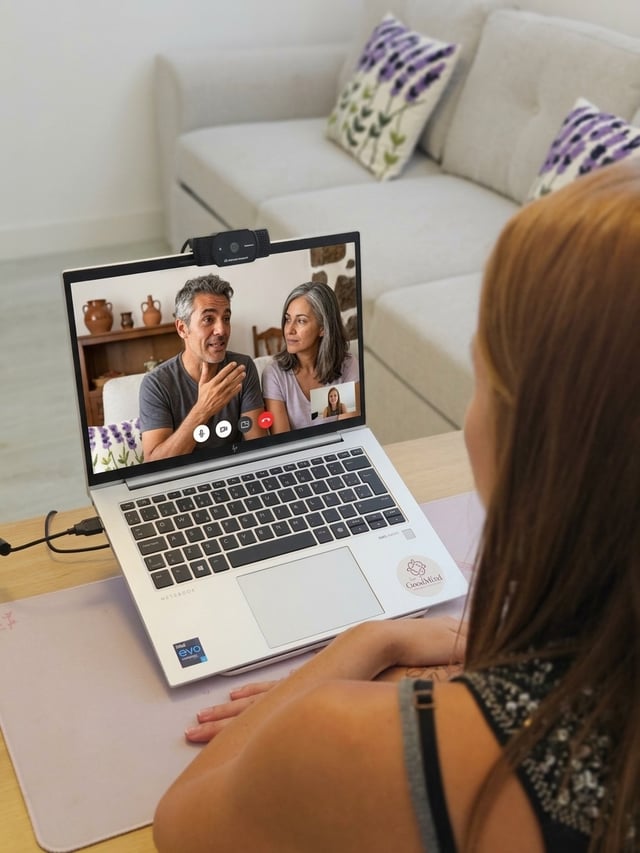 Pareja en una sesión de terapia de pareja online en Tenerife por videollamada